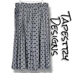 Vintage Tapestry Designs Navy Ivory Polka Dot Pleated Midi Skirt Womens Size 16